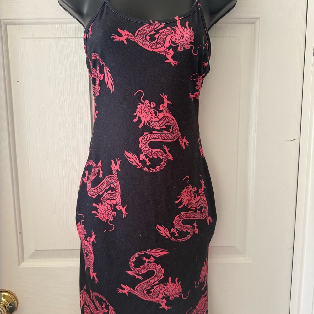 SHEIN Black and Red Dragon Mini Dress